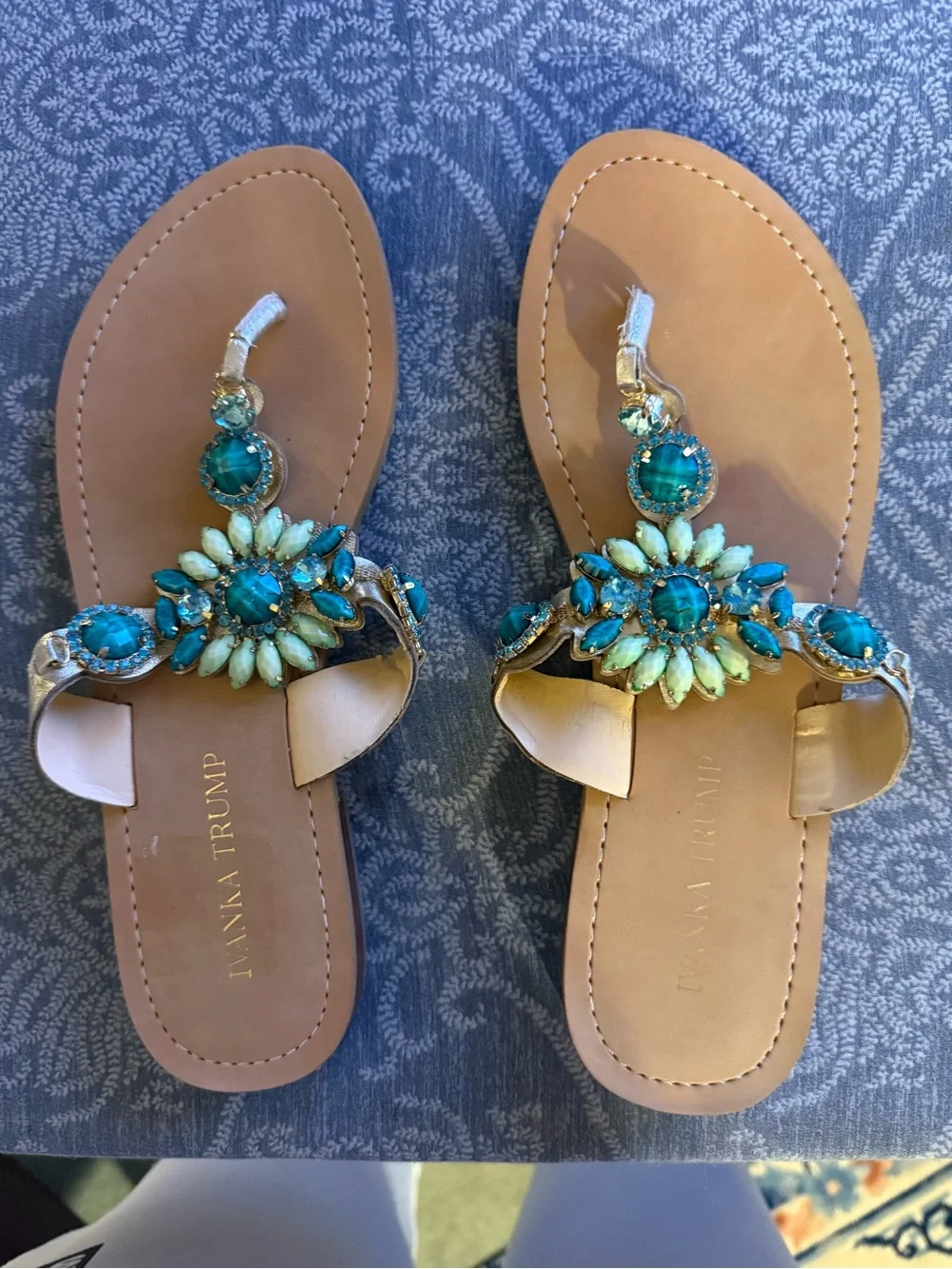 Ivanka Trump Womens Turquoise Jeweled Tan Sandals, BRAND NEW